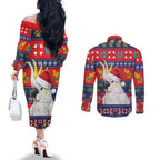 Sulphur-crested Cockatoo Australia Christmas Couples Matching Off The Shoulder Long Sleeve Dress and Long Sleeve Button Shirt Aussie Xmas Beach Vibes - Aussie Hoodie