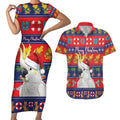Sulphur-crested Cockatoo Australia Christmas Couples Matching Short Sleeve Bodycon Dress and Hawaiian Shirt Aussie Xmas Beach Vibes - Aussie Hoodie