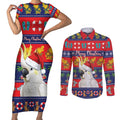 Sulphur-crested Cockatoo Australia Christmas Couples Matching Short Sleeve Bodycon Dress and Long Sleeve Button Shirt Aussie Xmas Beach Vibes - Aussie Hoodie