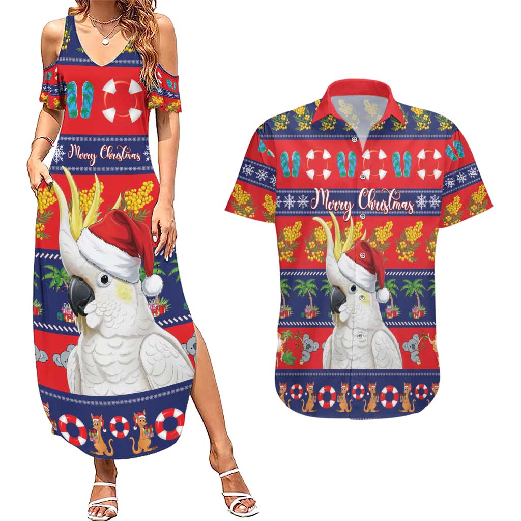 Sulphur-crested Cockatoo Australia Christmas Couples Matching Summer Maxi Dress and Hawaiian Shirt Aussie Xmas Beach Vibes - Aussie Hoodie