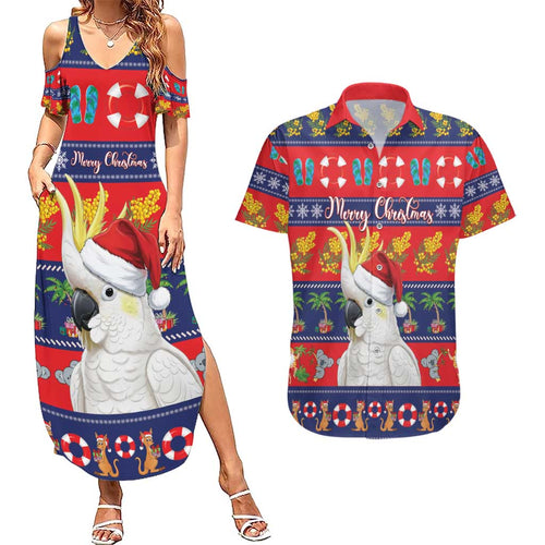 Sulphur-crested Cockatoo Australia Christmas Couples Matching Summer Maxi Dress and Hawaiian Shirt Aussie Xmas Beach Vibes - Aussie Hoodie