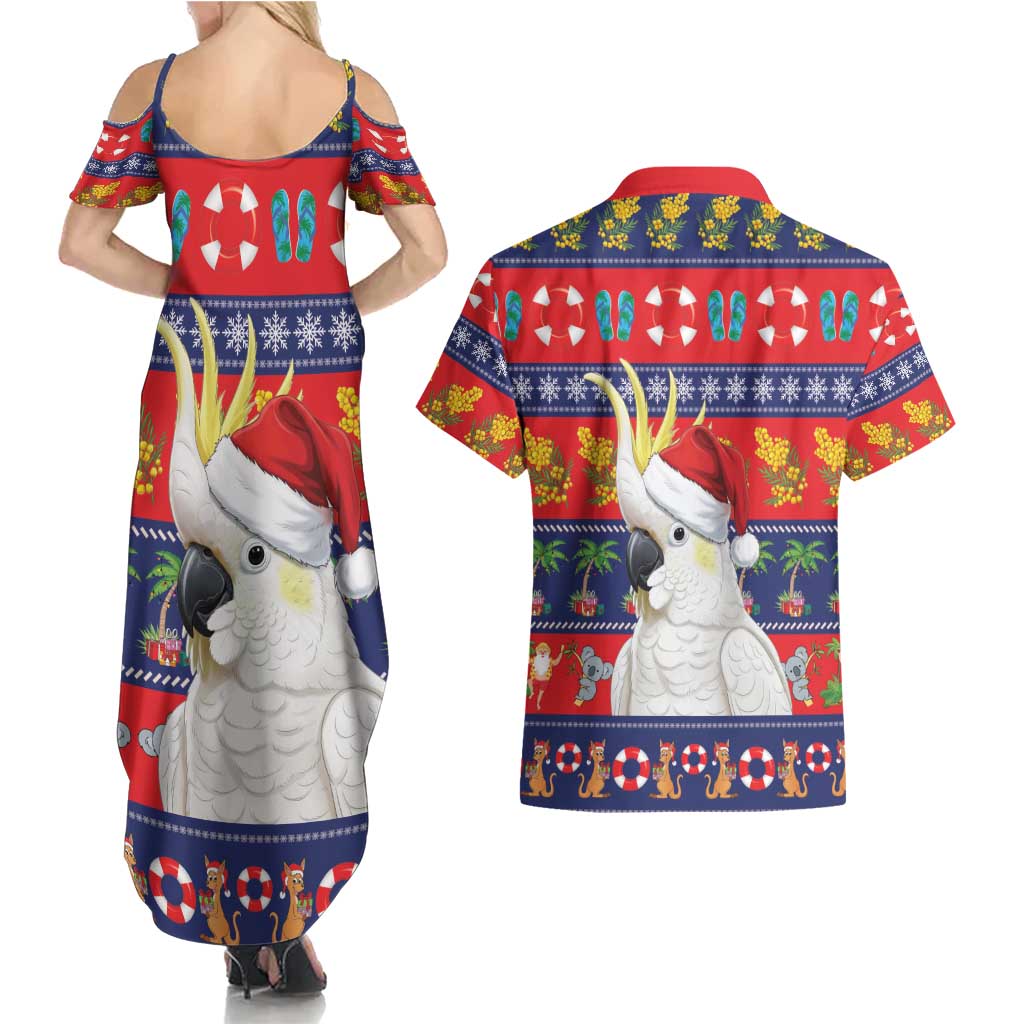 Sulphur-crested Cockatoo Australia Christmas Couples Matching Summer Maxi Dress and Hawaiian Shirt Aussie Xmas Beach Vibes - Aussie Hoodie