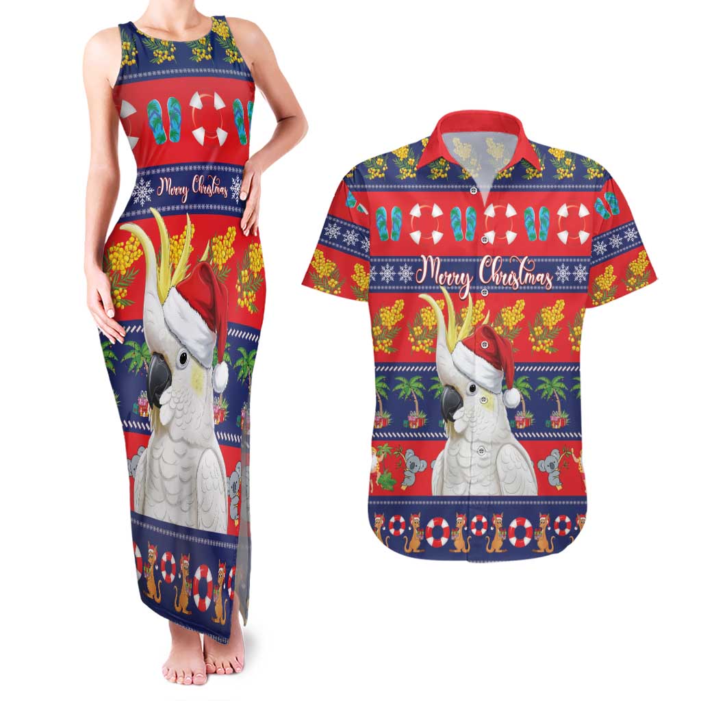 Sulphur-crested Cockatoo Australia Christmas Couples Matching Tank Maxi Dress and Hawaiian Shirt Aussie Xmas Beach Vibes - Aussie Hoodie