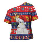 Sulphur-crested Cockatoo Australia Christmas Cross Shoulder Shirt Aussie Xmas Beach Vibes - Aussie Hoodie