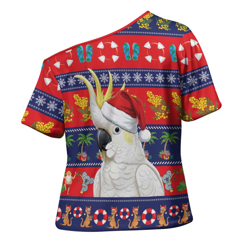 Sulphur-crested Cockatoo Australia Christmas Cross Shoulder Shirt Aussie Xmas Beach Vibes - Aussie Hoodie