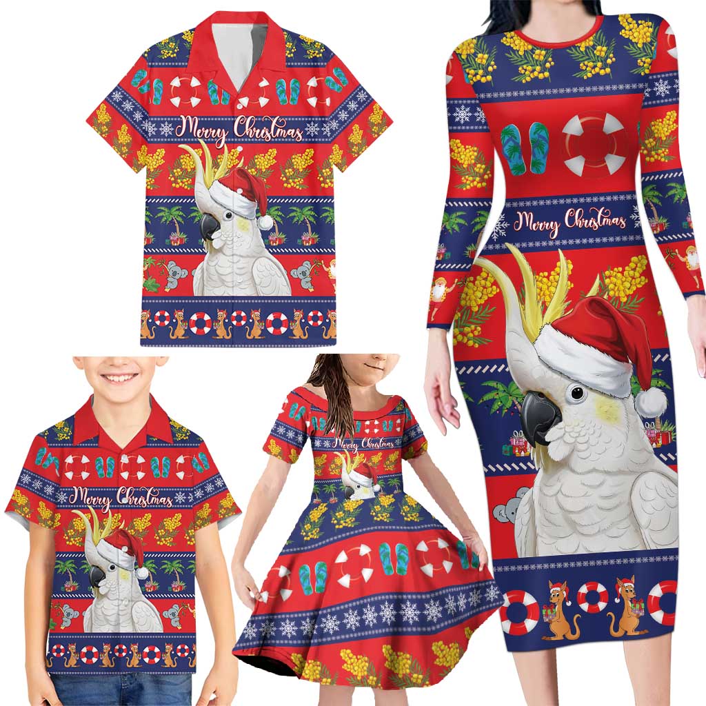 Sulphur-crested Cockatoo Australia Christmas Family Matching Long Sleeve Bodycon Dress and Hawaiian Shirt Aussie Xmas Beach Vibes - Aussie Hoodie