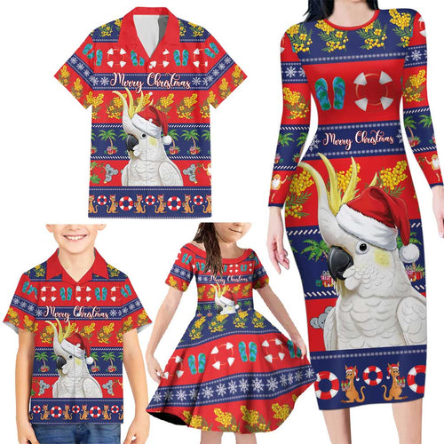 Sulphur-crested Cockatoo Australia Christmas Family Matching Long Sleeve Bodycon Dress and Hawaiian Shirt Aussie Xmas Beach Vibes - Aussie Hoodie
