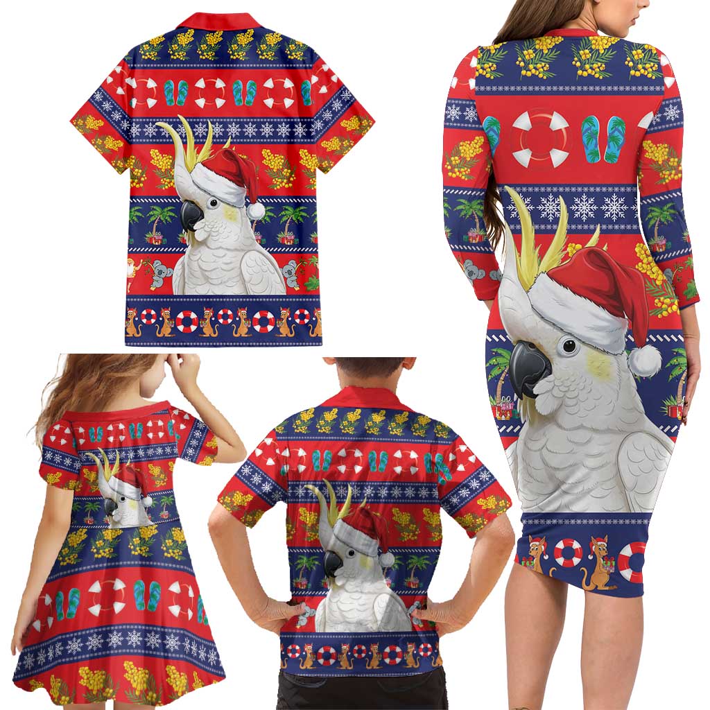Sulphur-crested Cockatoo Australia Christmas Family Matching Long Sleeve Bodycon Dress and Hawaiian Shirt Aussie Xmas Beach Vibes - Aussie Hoodie