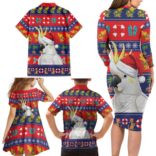 Sulphur-crested Cockatoo Australia Christmas Family Matching Long Sleeve Bodycon Dress and Hawaiian Shirt Aussie Xmas Beach Vibes - Aussie Hoodie