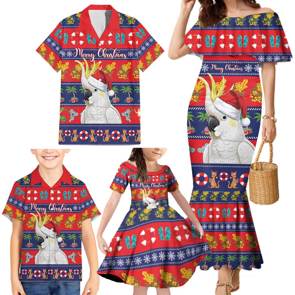 Sulphur-crested Cockatoo Australia Christmas Family Matching Mermaid Dress and Hawaiian Shirt Aussie Xmas Beach Vibes - Aussie Hoodie