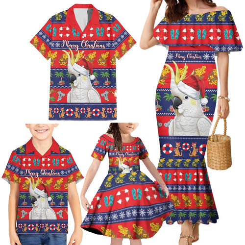 Sulphur-crested Cockatoo Australia Christmas Family Matching Mermaid Dress and Hawaiian Shirt Aussie Xmas Beach Vibes - Aussie Hoodie