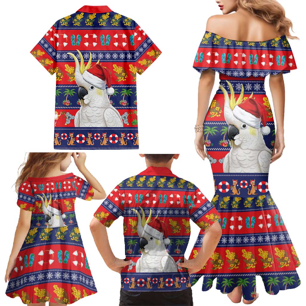 Sulphur-crested Cockatoo Australia Christmas Family Matching Mermaid Dress and Hawaiian Shirt Aussie Xmas Beach Vibes - Aussie Hoodie