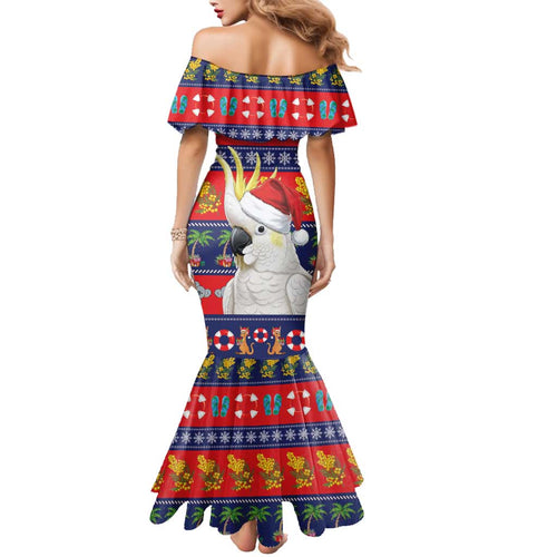 Sulphur-crested Cockatoo Australia Christmas Family Matching Mermaid Dress and Hawaiian Shirt Aussie Xmas Beach Vibes - Aussie Hoodie