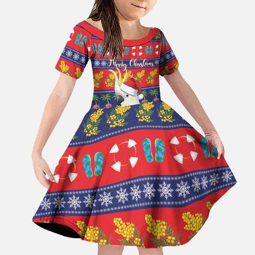Sulphur-crested Cockatoo Australia Christmas Family Matching Off The Shoulder Long Sleeve Dress and Hawaiian Shirt Aussie Xmas Beach Vibes - Aussie Hoodie