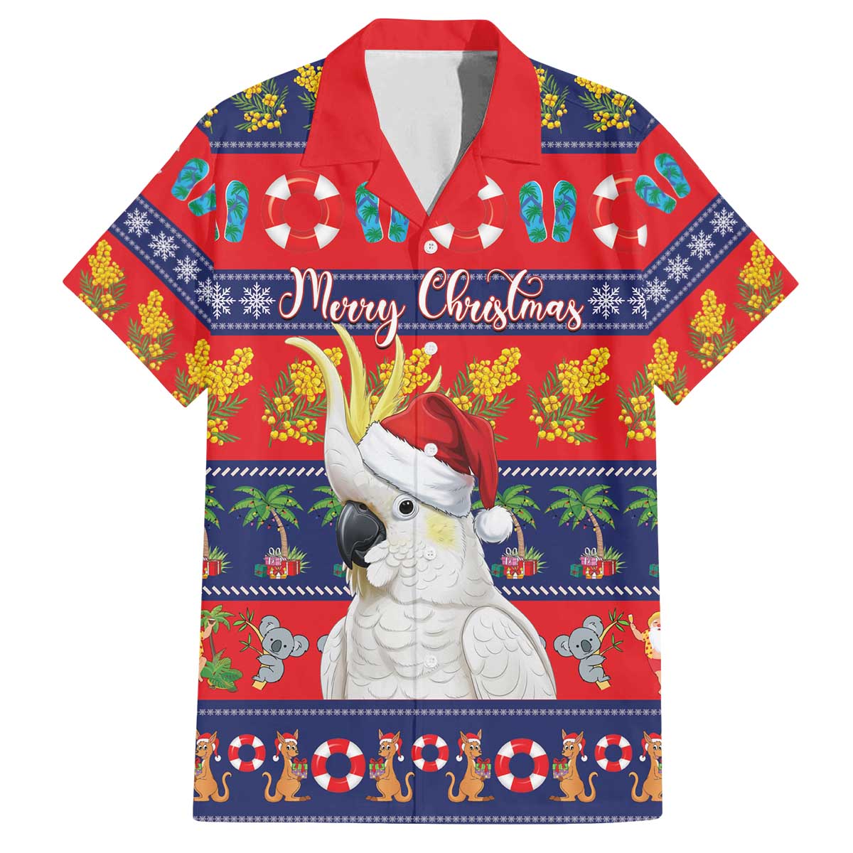 Sulphur-crested Cockatoo Australia Christmas Family Matching Off The Shoulder Long Sleeve Dress and Hawaiian Shirt Aussie Xmas Beach Vibes - Aussie Hoodie