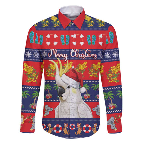 Sulphur-crested Cockatoo Australia Christmas Family Matching Off The Shoulder Long Sleeve Dress and Hawaiian Shirt Aussie Xmas Beach Vibes - Aussie Hoodie
