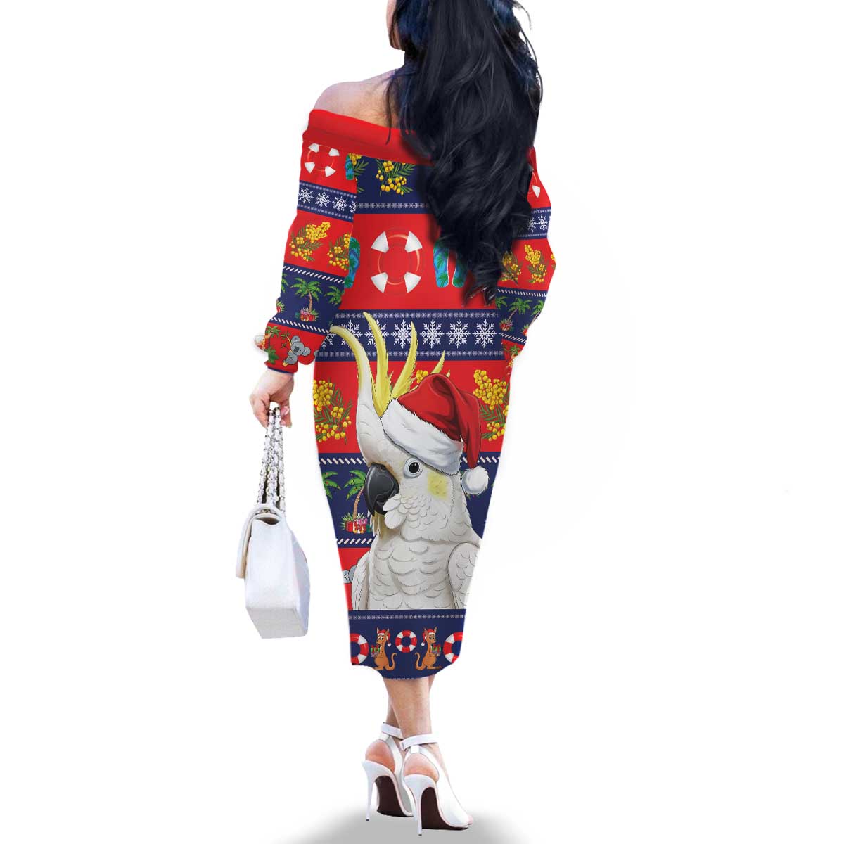 Sulphur-crested Cockatoo Australia Christmas Family Matching Off The Shoulder Long Sleeve Dress and Hawaiian Shirt Aussie Xmas Beach Vibes - Aussie Hoodie
