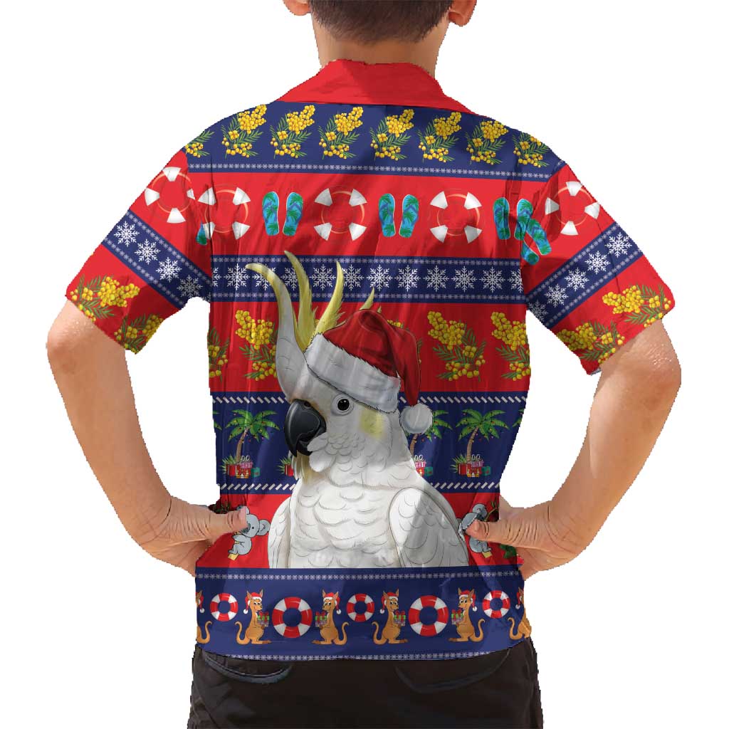 Sulphur-crested Cockatoo Australia Christmas Family Matching Off Shoulder Maxi Dress and Hawaiian Shirt Aussie Xmas Beach Vibes - Aussie Hoodie