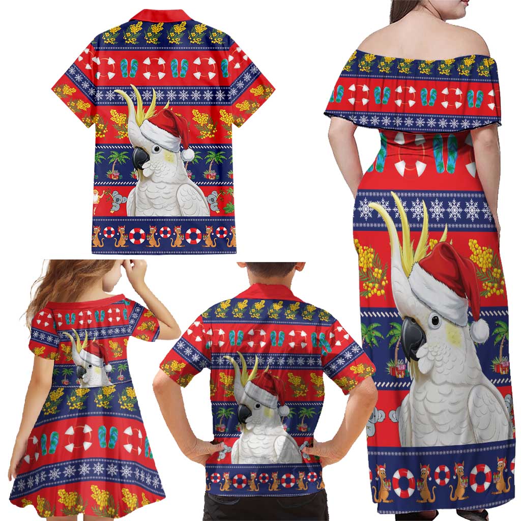 Sulphur-crested Cockatoo Australia Christmas Family Matching Off Shoulder Maxi Dress and Hawaiian Shirt Aussie Xmas Beach Vibes - Aussie Hoodie