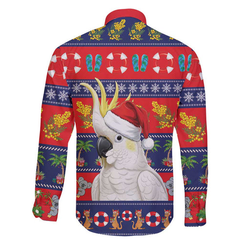 Sulphur-crested Cockatoo Australia Christmas Family Matching Off Shoulder Maxi Dress and Hawaiian Shirt Aussie Xmas Beach Vibes - Aussie Hoodie