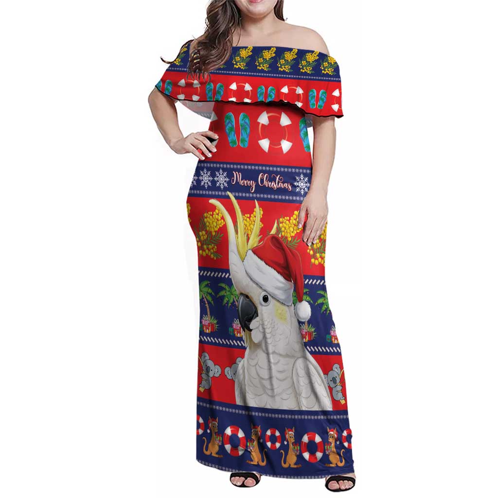 Sulphur-crested Cockatoo Australia Christmas Family Matching Off Shoulder Maxi Dress and Hawaiian Shirt Aussie Xmas Beach Vibes - Aussie Hoodie