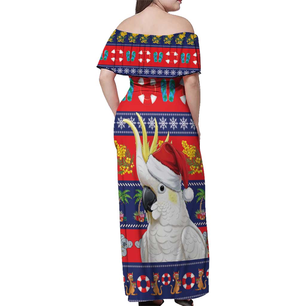 Sulphur-crested Cockatoo Australia Christmas Family Matching Off Shoulder Maxi Dress and Hawaiian Shirt Aussie Xmas Beach Vibes - Aussie Hoodie