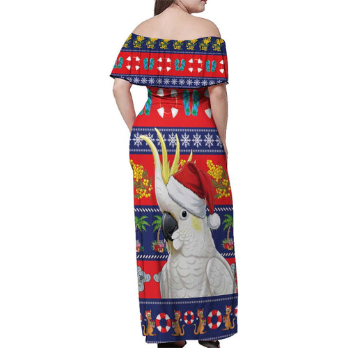 Sulphur-crested Cockatoo Australia Christmas Family Matching Off Shoulder Maxi Dress and Hawaiian Shirt Aussie Xmas Beach Vibes - Aussie Hoodie