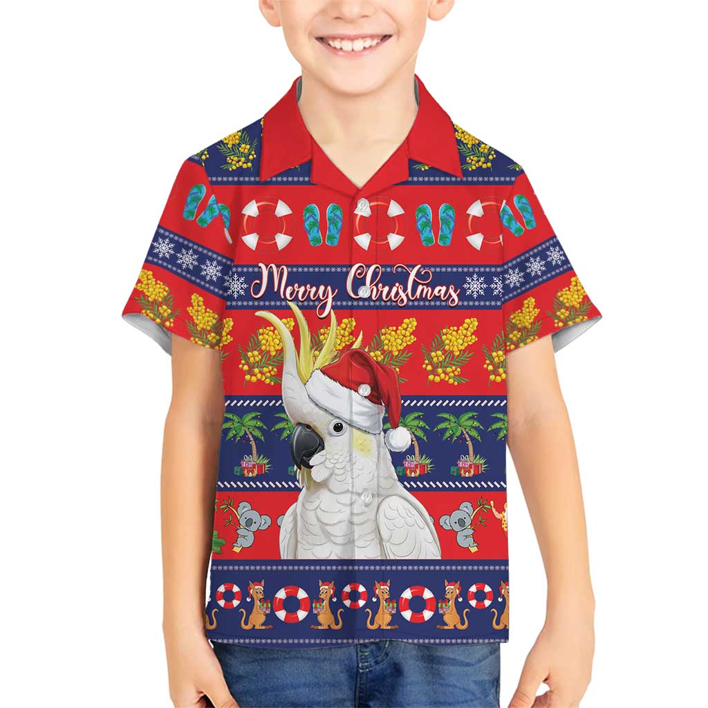 Sulphur-crested Cockatoo Australia Christmas Family Matching Off Shoulder Maxi Dress and Hawaiian Shirt Aussie Xmas Beach Vibes - Aussie Hoodie