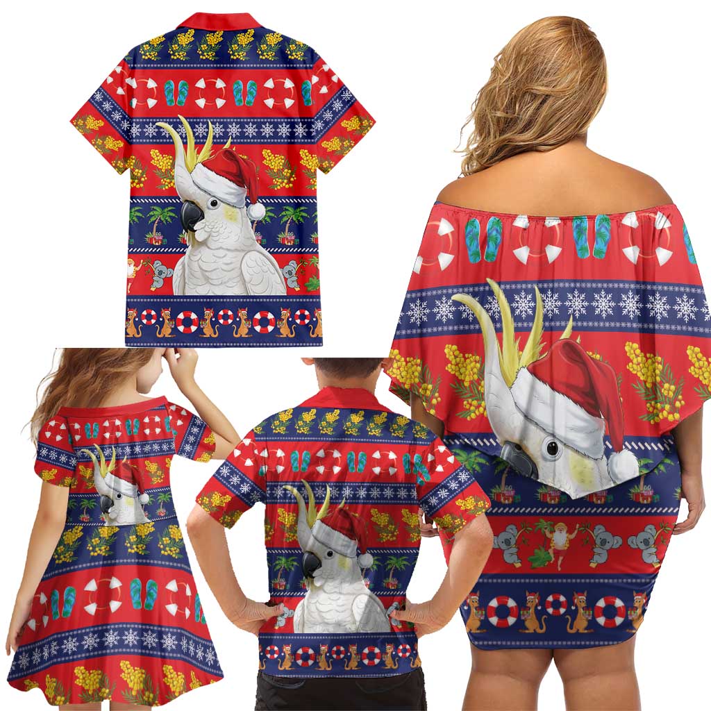 Sulphur-crested Cockatoo Australia Christmas Family Matching Off Shoulder Short Dress and Hawaiian Shirt Aussie Xmas Beach Vibes - Aussie Hoodie