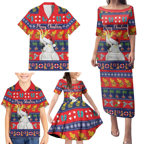 Sulphur-crested Cockatoo Australia Christmas Family Matching Puletasi and Hawaiian Shirt Aussie Xmas Beach Vibes - Aussie Hoodie