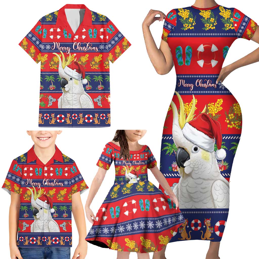 Sulphur-crested Cockatoo Australia Christmas Family Matching Short Sleeve Bodycon Dress and Hawaiian Shirt Aussie Xmas Beach Vibes - Aussie Hoodie
