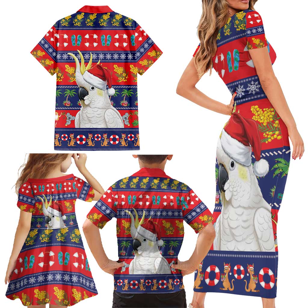 Sulphur-crested Cockatoo Australia Christmas Family Matching Short Sleeve Bodycon Dress and Hawaiian Shirt Aussie Xmas Beach Vibes - Aussie Hoodie
