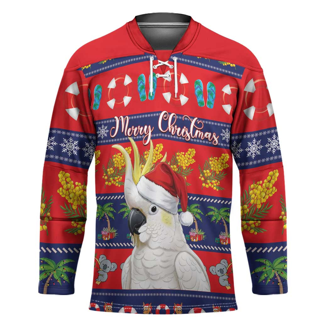 Sulphur-crested Cockatoo Australia Christmas Hockey Jersey Aussie Xmas Beach Vibes - Aussie Hoodie