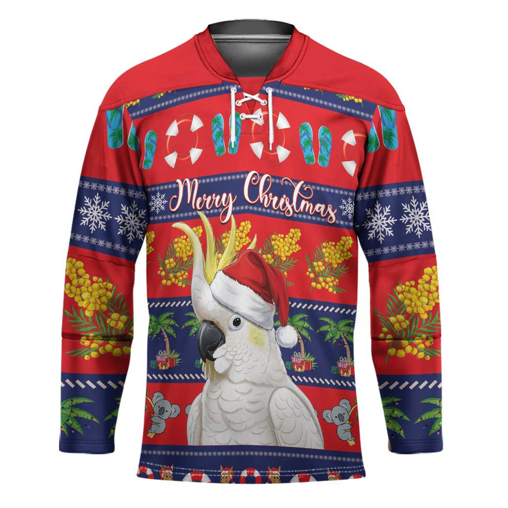 Sulphur-crested Cockatoo Australia Christmas Hockey Jersey Aussie Xmas Beach Vibes - Aussie Hoodie