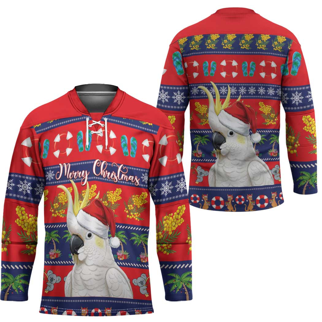 Sulphur-crested Cockatoo Australia Christmas Hockey Jersey Aussie Xmas Beach Vibes - Aussie Hoodie
