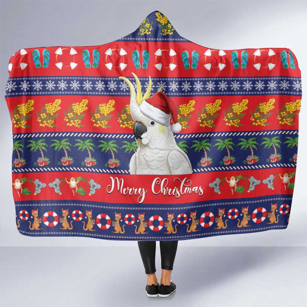 Sulphur-crested Cockatoo Australia Christmas Hooded Blanket Aussie Xmas Beach Vibes - Aussie Hoodie