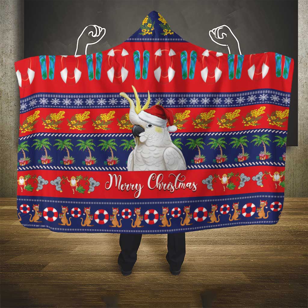 Sulphur-crested Cockatoo Australia Christmas Hooded Blanket Aussie Xmas Beach Vibes - Aussie Hoodie