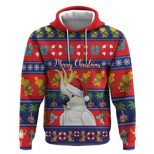 Sulphur-crested Cockatoo Australia Christmas Hoodie Aussie Xmas Beach Vibes - Aussie Hoodie