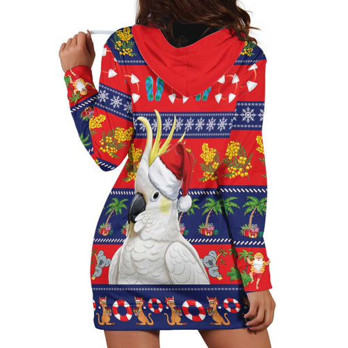 Sulphur-crested Cockatoo Australia Christmas Hoodie Dress Aussie Xmas Beach Vibes - Aussie Hoodie