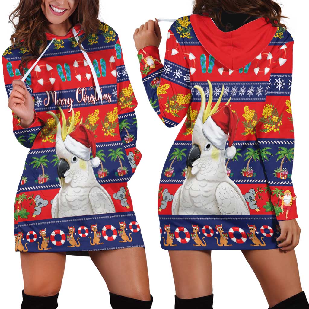 Sulphur-crested Cockatoo Australia Christmas Hoodie Dress Aussie Xmas Beach Vibes - Aussie Hoodie
