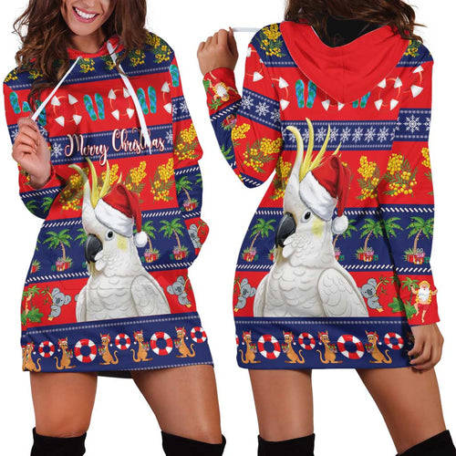 Sulphur-crested Cockatoo Australia Christmas Hoodie Dress Aussie Xmas Beach Vibes - Aussie Hoodie