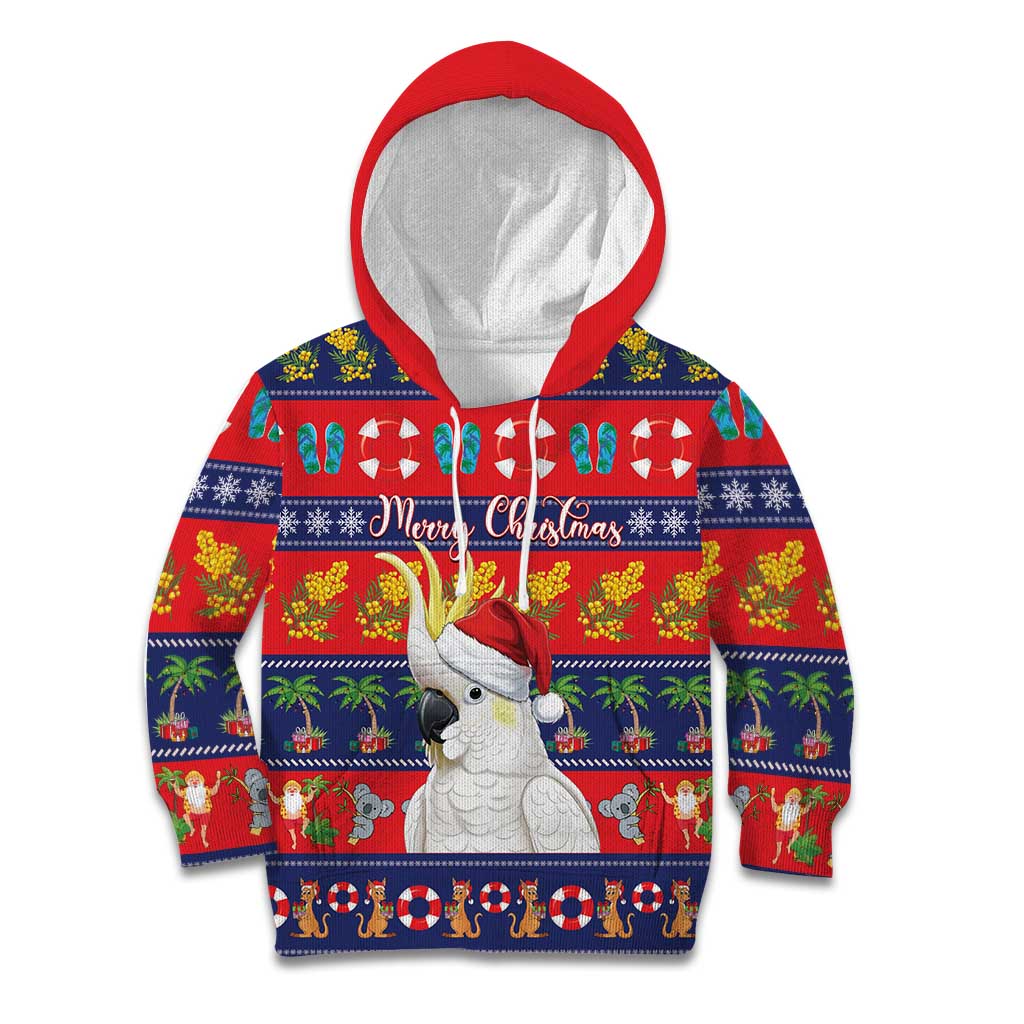 Sulphur-crested Cockatoo Australia Christmas Kid Hoodie Aussie Xmas Beach Vibes - Aussie Hoodie