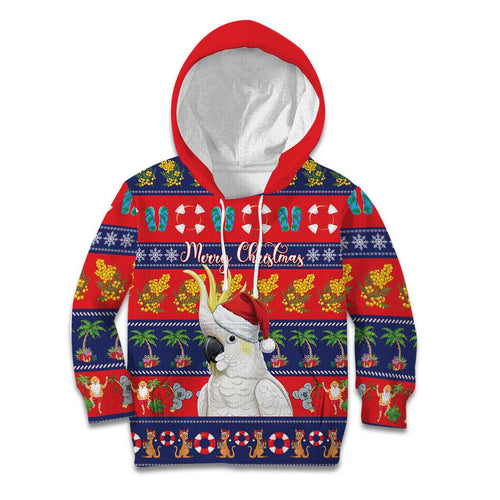 Sulphur-crested Cockatoo Australia Christmas Kid Hoodie Aussie Xmas Beach Vibes - Aussie Hoodie