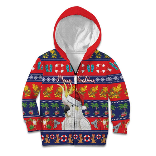Sulphur-crested Cockatoo Australia Christmas Kid Hoodie Aussie Xmas Beach Vibes - Aussie Hoodie