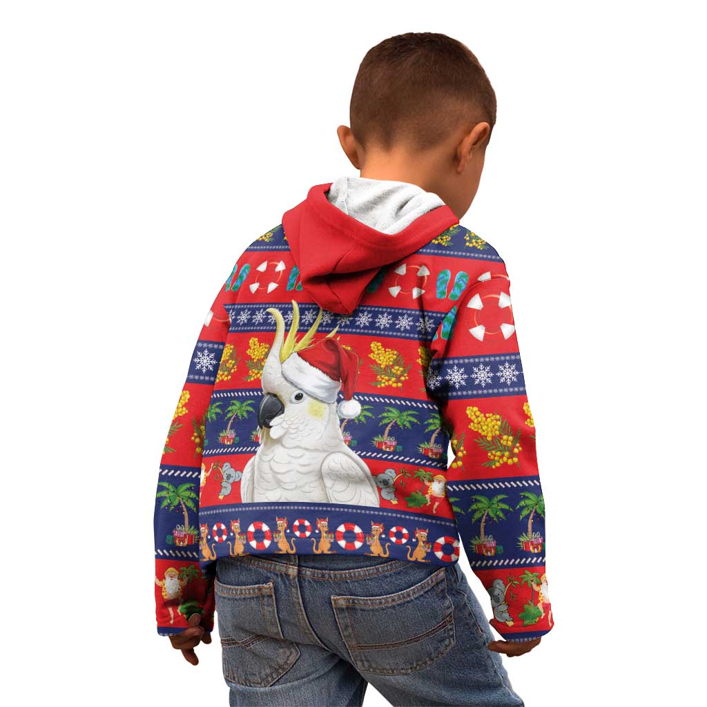Sulphur-crested Cockatoo Australia Christmas Kid Hoodie Aussie Xmas Beach Vibes - Aussie Hoodie