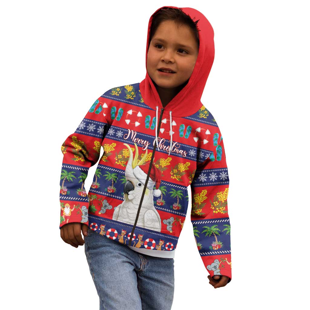 Sulphur-crested Cockatoo Australia Christmas Kid Hoodie Aussie Xmas Beach Vibes - Aussie Hoodie