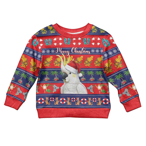 Sulphur-crested Cockatoo Australia Christmas Kid Ugly Christmas Sweater Aussie Xmas Beach Vibes - Aussie Hoodie