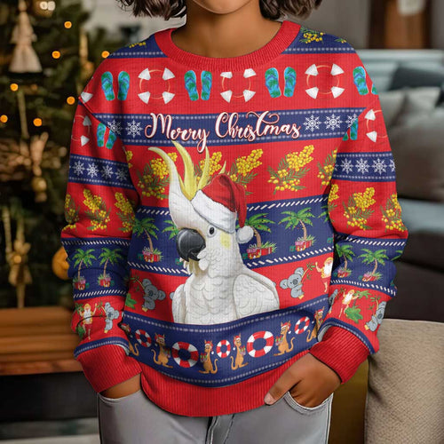 Sulphur-crested Cockatoo Australia Christmas Kid Ugly Christmas Sweater Aussie Xmas Beach Vibes - Aussie Hoodie