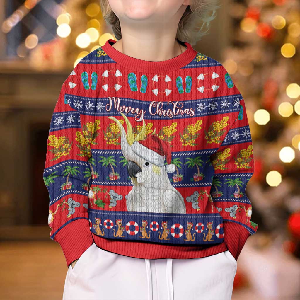 Sulphur-crested Cockatoo Australia Christmas Kid Ugly Christmas Sweater Aussie Xmas Beach Vibes - Aussie Hoodie