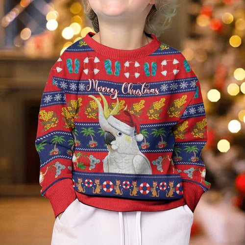 Sulphur-crested Cockatoo Australia Christmas Kid Ugly Christmas Sweater Aussie Xmas Beach Vibes - Aussie Hoodie